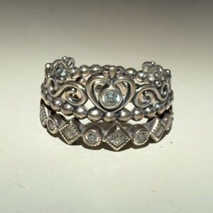 Pandora alluring brilliant princess and Diamond Princess tiara crown ring ring